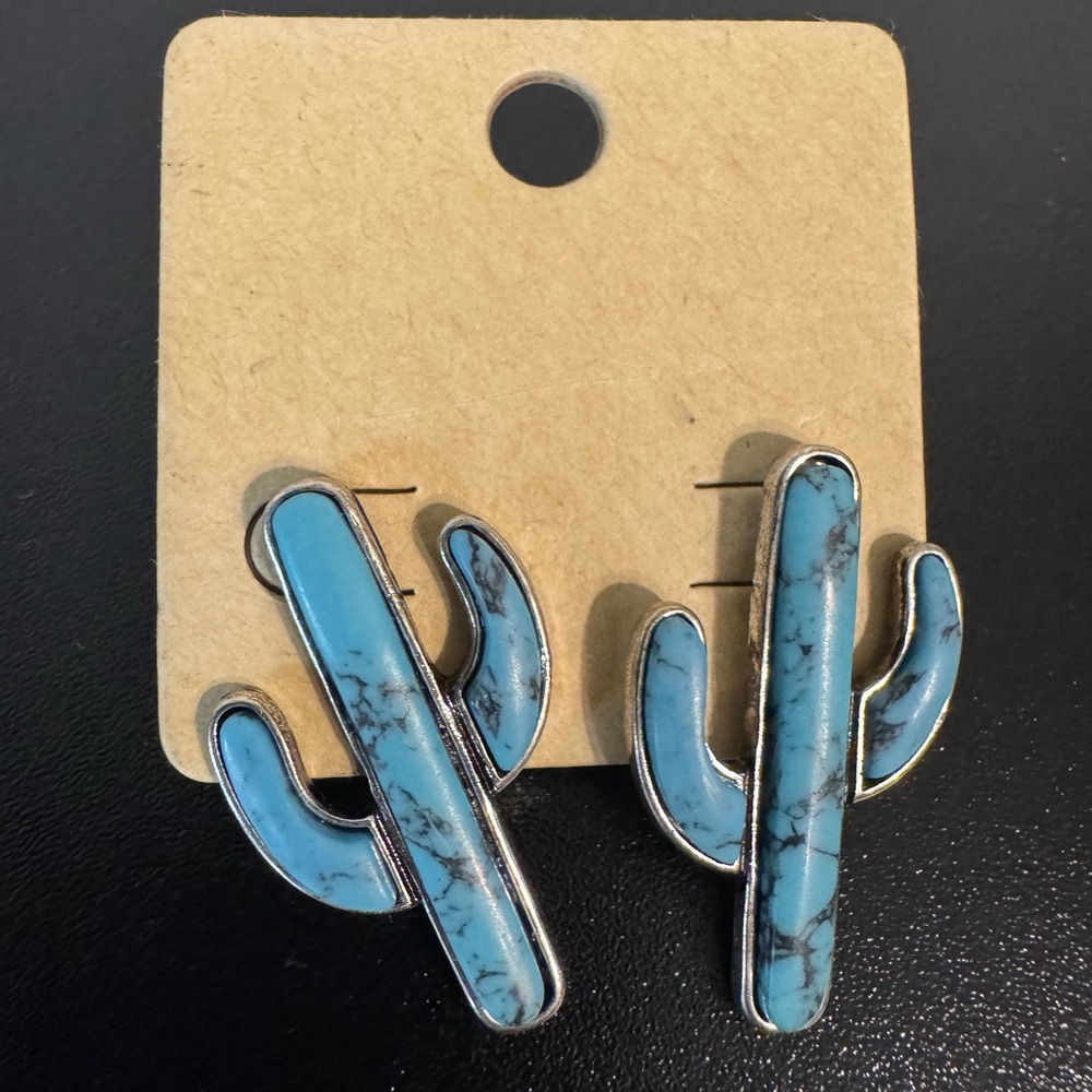 Turquoise Cactus Stud Earrings